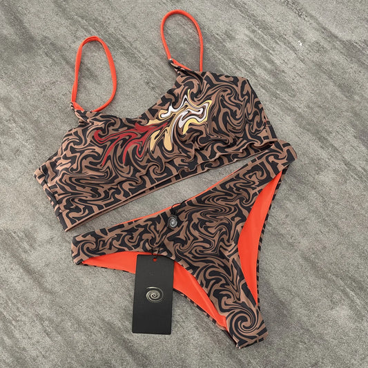 Conservative Floral Bikini Two-Piece Swimsuit Polyester Spandex Blend No Steel Insert Breathable Comfortable for Swimming And...