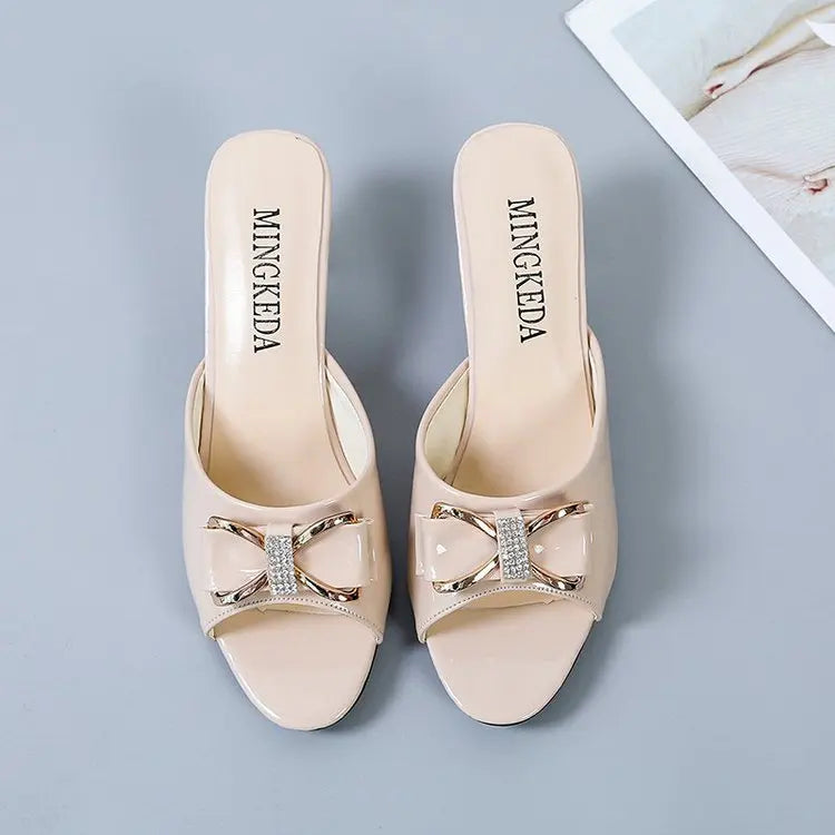 Nuovi Sandali Estivi da Donna, Ciabatte con Punta Aperta, Ciabatte con Fiocco di Strass, Scarpe Sexy con Punta Aperta, Taglia Grande 42