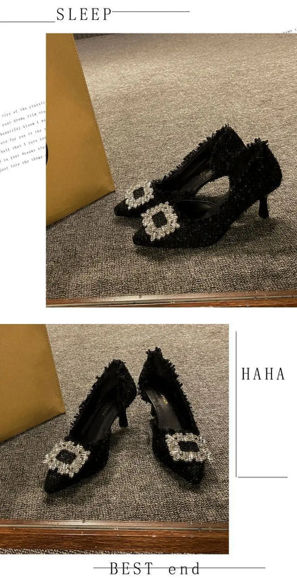 Stiletto Heels 2024 White Wedding Shoes Fashion Pointy Square Button Rhinestone Sandals Temperament Women's Women's Shoes