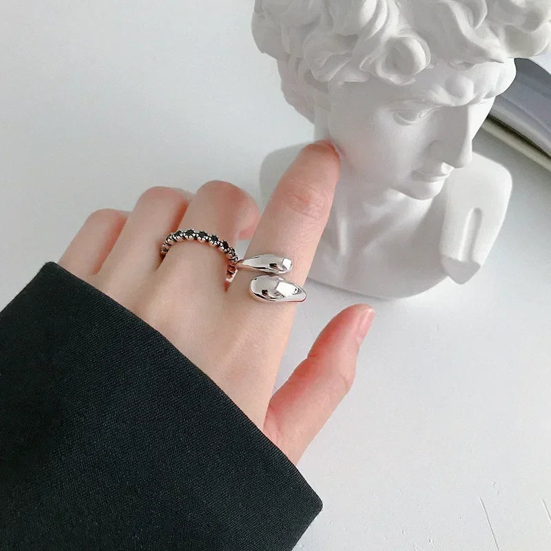 Anelli con goccia d'acqua liscia in argento sterling 925 per donna Anello aperto in oro 18 carati Anelli per coppie di nozze Regalo di gioielli estetici