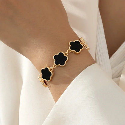 Bracciale con trifoglio a cinque foglie bianco nero Bracciale con fiori da donna Regalo di compleanno per feste