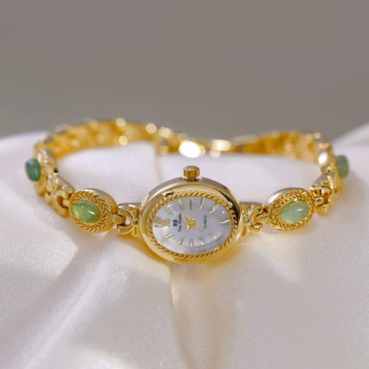 Orologio da donna elegante Bracciale in giada Orologio piccolo Orologi al quarzo moda Orologio da polso dorato di lusso Regali per le donne Marchio originale