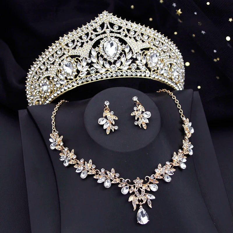 Ensembles de bijoux de luxe pour mariée, diadèmes rouges et boucles d'oreilles, parure de bijoux pour soirée de bal, mariée, accessoire de mariage