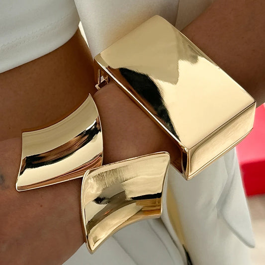 Ingemark Braccialetti a molla in metallo color oro esagerato per le donne Braccialetti a braccio geometrici irregolari vintage punk Regalo di gioielli da uomo