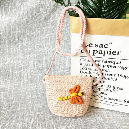 Borsa a tracolla in tessuto di paglia per bambini estivi belle ragazze borse portamonete piccole borse a tracolla per bambini Mini portafoglio principessa