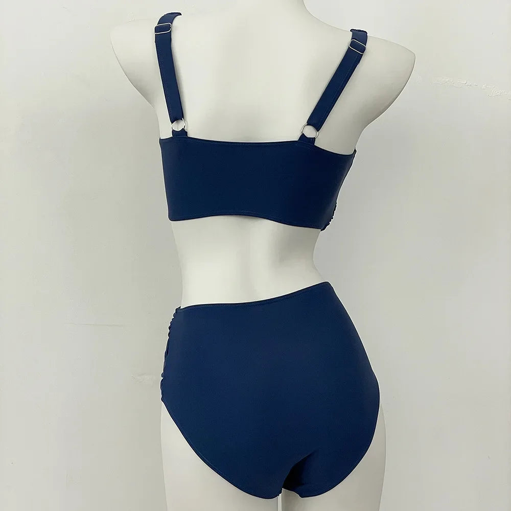 swimsuit ladies Women's High Waist  Bikini Sets Sporty Two Piece Swimsuits Solid Colors High Cut Bathing Suits Women Bikini Sets