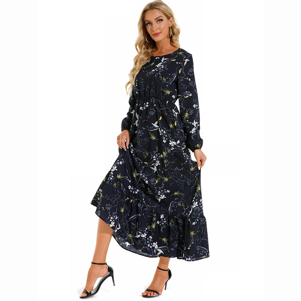 Maxi abiti da donna Sping autunno bohémien Casual manica intera vita alta spiaggia donna abiti in Chiffon abito lungo floreale vestido
