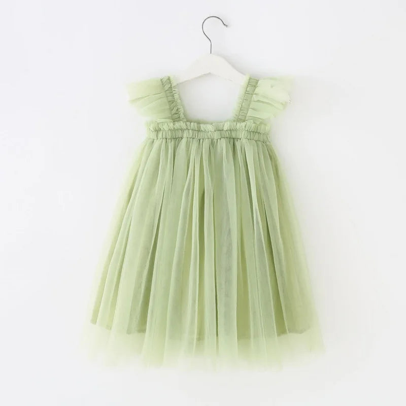 Nuova estate bambini ragazza vestito fionda senza maniche colletto quadrato tinta unita maglia principessa abiti da spiaggia bambino abbigliamento casual E2200