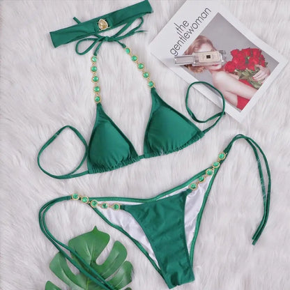nuovo costume da bagno in due pezzi con strass 2026 cristallo di lusso perizoma Sexy perizoma Bikini Set costumi da bagno da donna costume da bagno Sexy da spiaggia