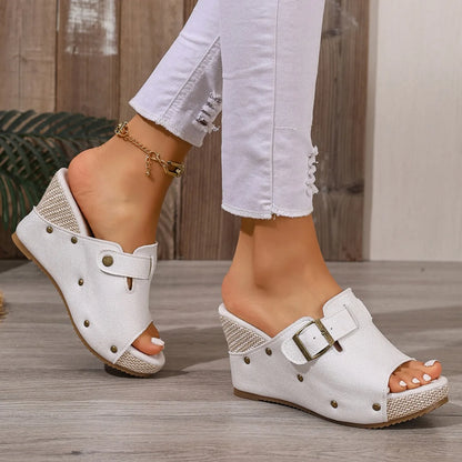 Sandali Estivi da Donna di Tendenza, Scarpe con Zeppa Retrò a Punta Aperta, Sandali Romani con Piattaforma, Scarpe Casual di Lusso Firmate