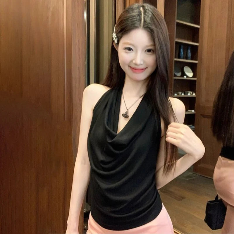 Summer Women Pure Desire Sexy Swing Collar Halter Sleeveless Slim Tank Top French Fashion Tank Top New 2025
