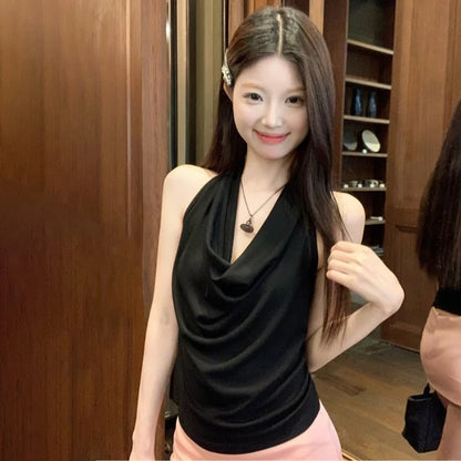 Summer Women Pure Desire Sexy Swing Collar Halter Sleeveless Slim Tank Top French Fashion Tank Top New 2025