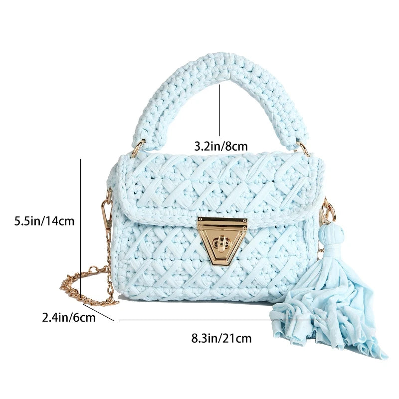 Borsa a Mano da Donna in Maglia Uncinetto, Borsa a Spalla Artigianale in Filato Intrecciato, Borsa Grande Capacità per Spiaggia, Vacanze Estive, Shopping e Viaggi