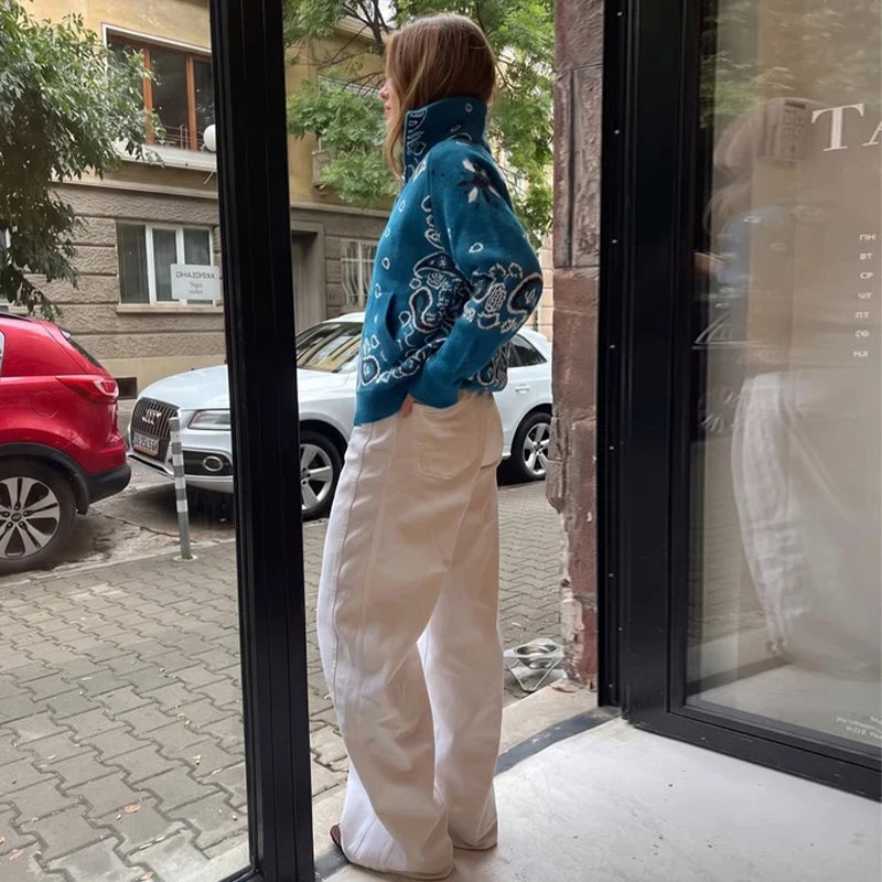 Cardigan da Donna in Maglia Stampata Casual, Maniche Lunghe, Cerniere, Colletto Alto, Tasche, Cappotti Autunno 2026, Abbigliamento Femminile Chic da Strada