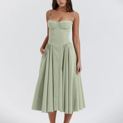 Robe d'été florale à bretelles pour femmes, sexy, bustier, sans manches, robe féminine, mode 2024, imprimée, ligne A, élégante, mi-longue, Lady Vestidos