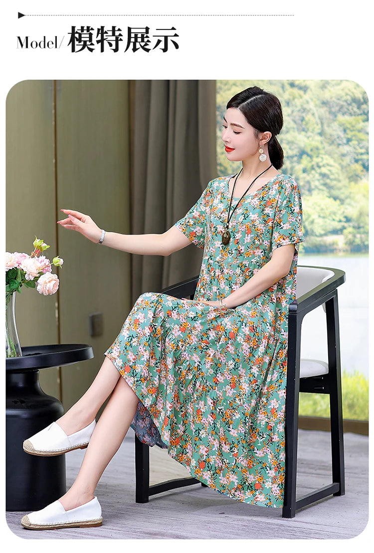 Nuovo Vestito Delle Donne di Estate Vestito Estivo 2024 Casual abito a maniche corte Abiti Femminili O-Collo Robe Abiti della Boemia di Grandi Dimensioni
