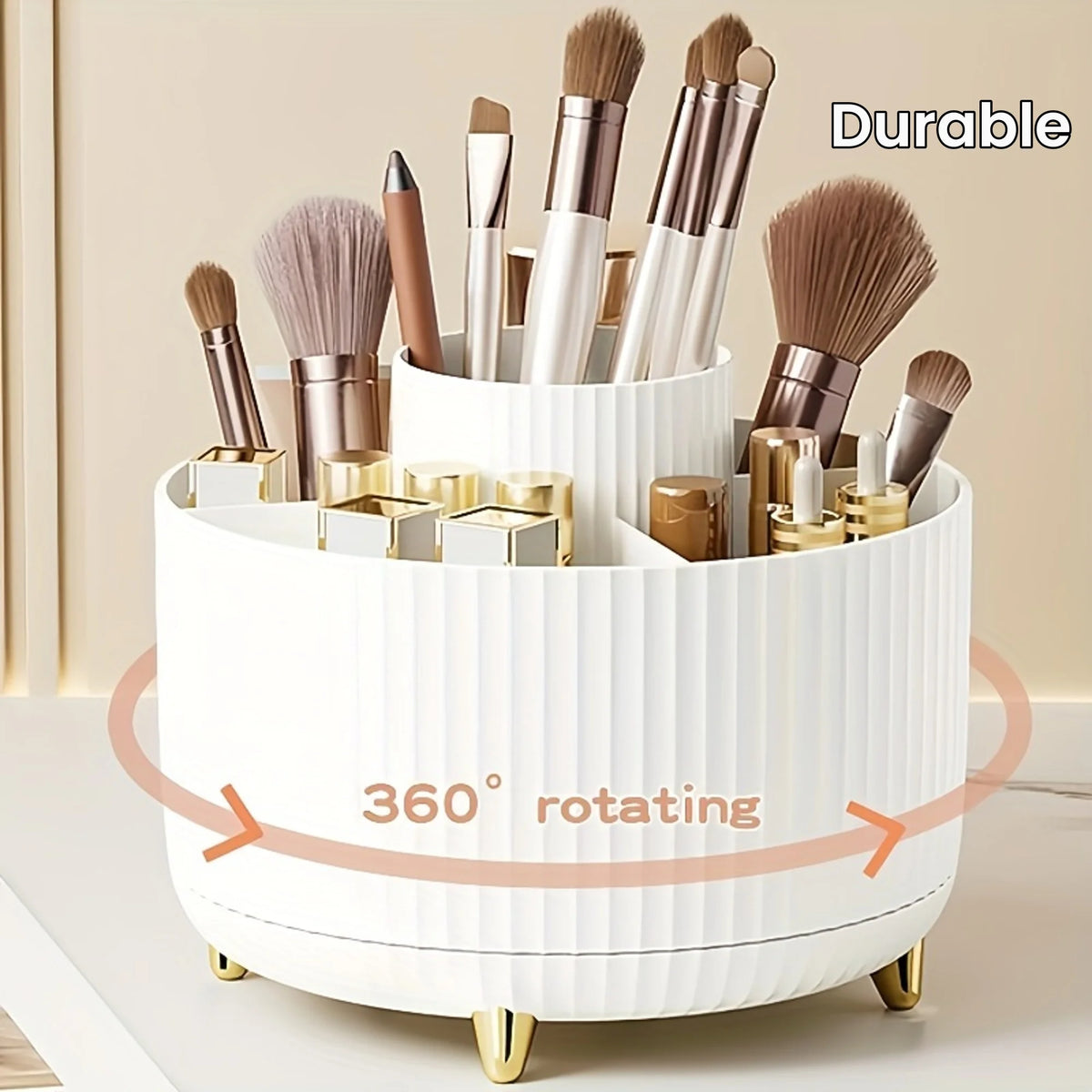 Organizzatore di scatole di immagazzinaggio cosmetici da tavolo per trucco girevole di grande capacità per il bagno Portapenne portatile per pennelli per trucco per rossetto