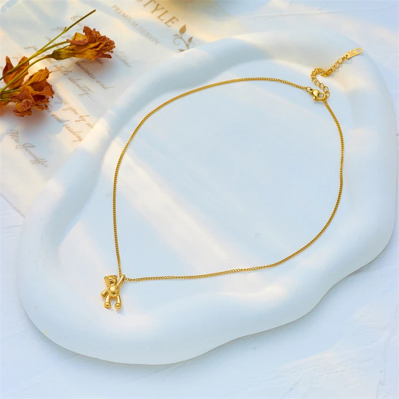 XIYANIKE Collana in acciaio inossidabile 316L Collana con ciondolo orso Accessori per donna Nuove tendenze Regali di gioielli per ragazza di Natale Collier