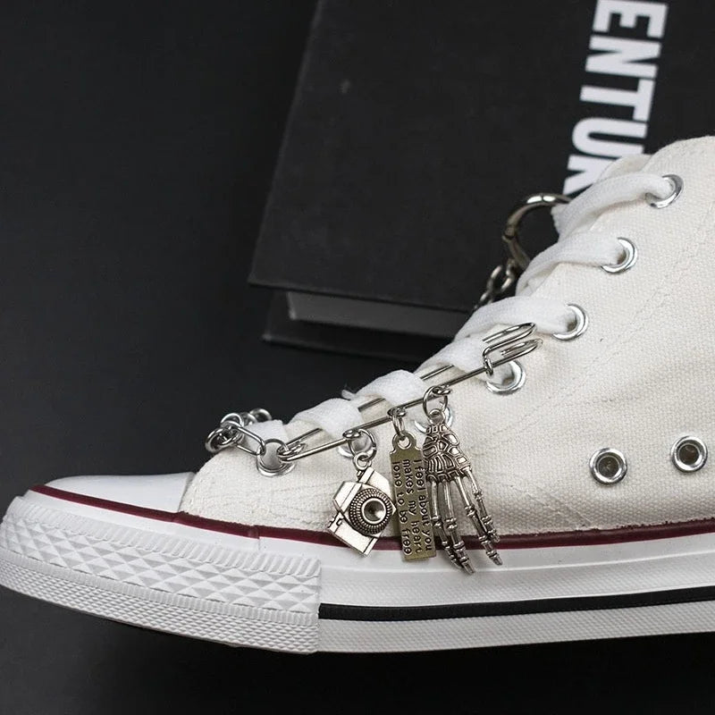 1Pcs Hip-hop Metal Sneaker Decoration Punk Fashion High-top Canvas Shoe Chain Dark Style Pin Men Women Slipper Sandal Accessorie