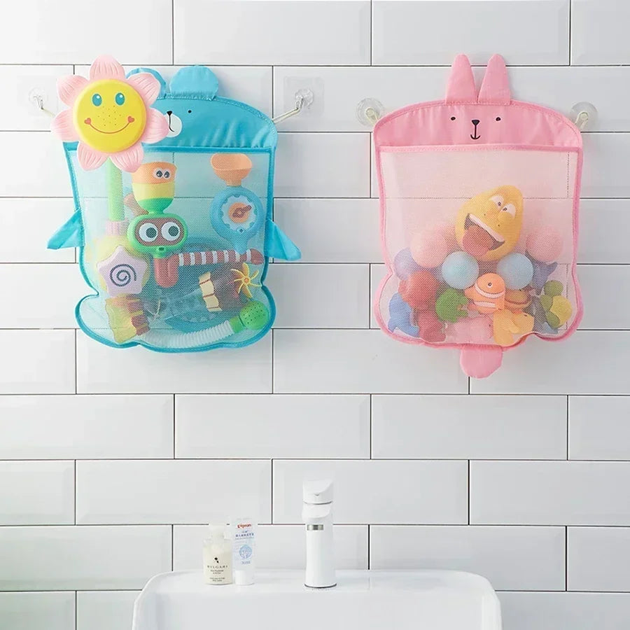 Giocattolo per baby shower Simpatico anatra rana Borsa portaoggetti per giocattoli con rete Forte ventosa Borsa da gioco per baby shower Organizzatore per il bagno Giocattolo d'acqua