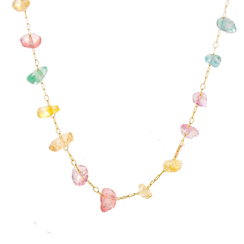 Yupsk Summer New Stainless Steel Colorful Stone Beads Necklace Bracelet Jewelry Set for Women Girls Fashion Accessories
