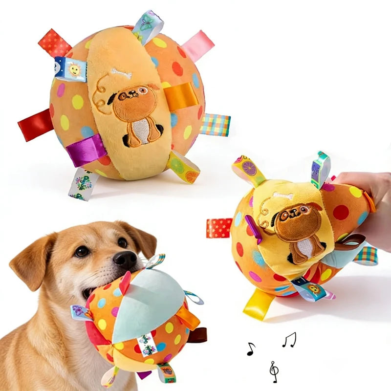 Giocattolo Interattivo per Cani con Palla, per Masticatori Aggressivi, Addestramento e Decompressione, Resistente ai Morsi, con Manico in Peluche e Campanelli, Accessori per Animali Domestici