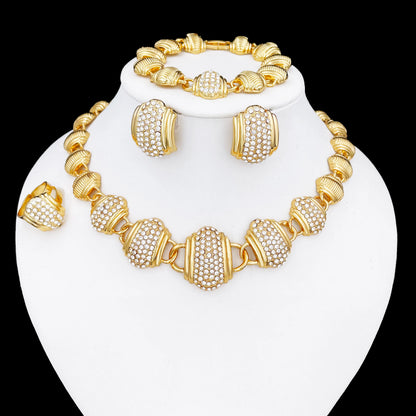 Parure de bijoux arabes pour femmes de haute qualité, plaqué or 18 carats, collier rond, boucles d'oreilles, bracelet et bague, cadeau de fête de mariage