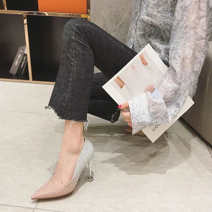 Calzature estive da donna Scarpe da sposa da sposa Scarpe da donna 2025 da sera con cristalli Stilito Tacco alto con strass viola