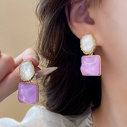 Orecchini Geometrici Asimmetrici Quadrati e Rotondi per Donne, Orecchini in Resina Colorata, Gioielli Estivi alla Moda per Ragazze