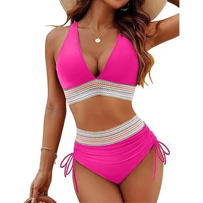 Ensemble de bikini sexy à col en V profond pour femme 2026, plage d'été avec coussin de poitrine, maillot de bain taille haute, bikini triangle à cordon de serrage