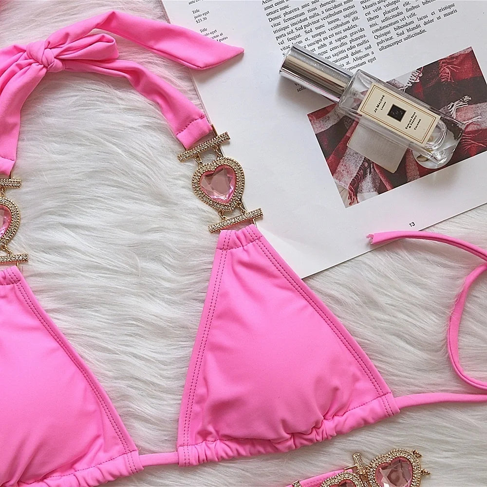 nuovo costume da bagno in due pezzi con strass 2026 cristallo di lusso perizoma Sexy perizoma Bikini Set costumi da bagno da donna costume da bagno Sexy da spiaggia