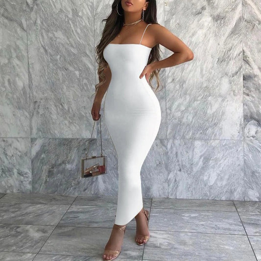 Robe d'été sexy pour femme, Streetwear à la mode, sans manches, dos nu, couleur unie, moulante, à bretelles, décontractée, Clubwear, robes de soirée élégantes