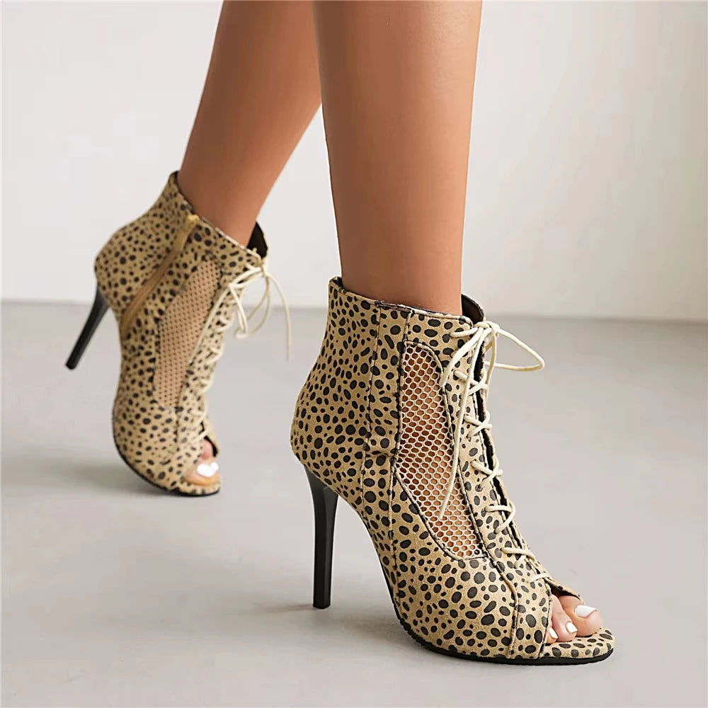 Fashion Summer Jazz Dance Shoes Peep Toe Ankle Boots For Women Sexy High Heels Lace-up Black White Sandals Female
