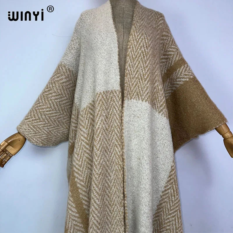 WINYI abito invernale per donna nuova pelliccia di lusso soprabito allentato spesso caldo lungo piumino cardigan moda medio oriente inverno abaya