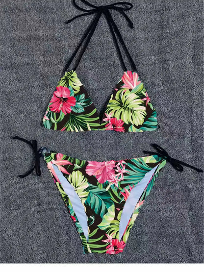 Sexy Floral Print Bikini Set Damen Bademode Zweiteiliger Strandanzug Triangel-Badeanzug Damen Schnür-Badeanzug Biquine Brasileiro