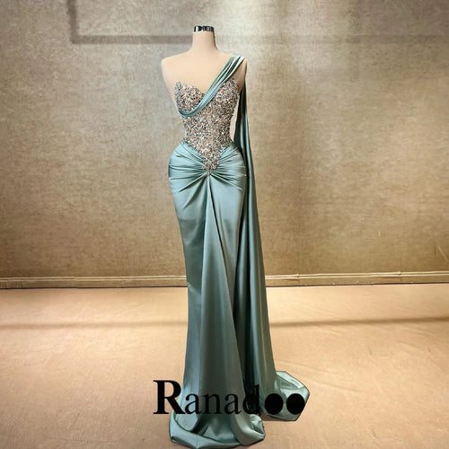Ranadoo Affascinanti abiti da ballo monospalla per le donne Festa di compleanno Rhibestones Sirena increspata Vestido De Formatura Personalizzato