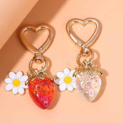 Simpatico portachiavi con ciondolo a forma di borsa con fragola, cuore Kawaii, fiore, margherita, portachiavi per donne, ragazze, borsa, ciondolo, accessori regalo