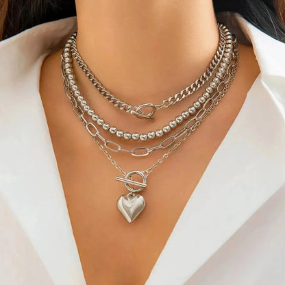 4 Pz/set Punk Color Oro Collana con Ciondolo a Cuore per Le Donne 2024 Alla Moda OT Fibbia In Rilievo Collo Catena Girocollo Y2K Accessori di Gioielli