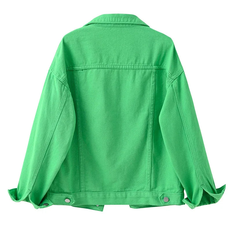 Giacca di jeans rosa Cappotto con risvolto monopetto primavera autunno da donna Moda Verde Nero Rosso Blu Capispalla Cappotto di jeans femminile