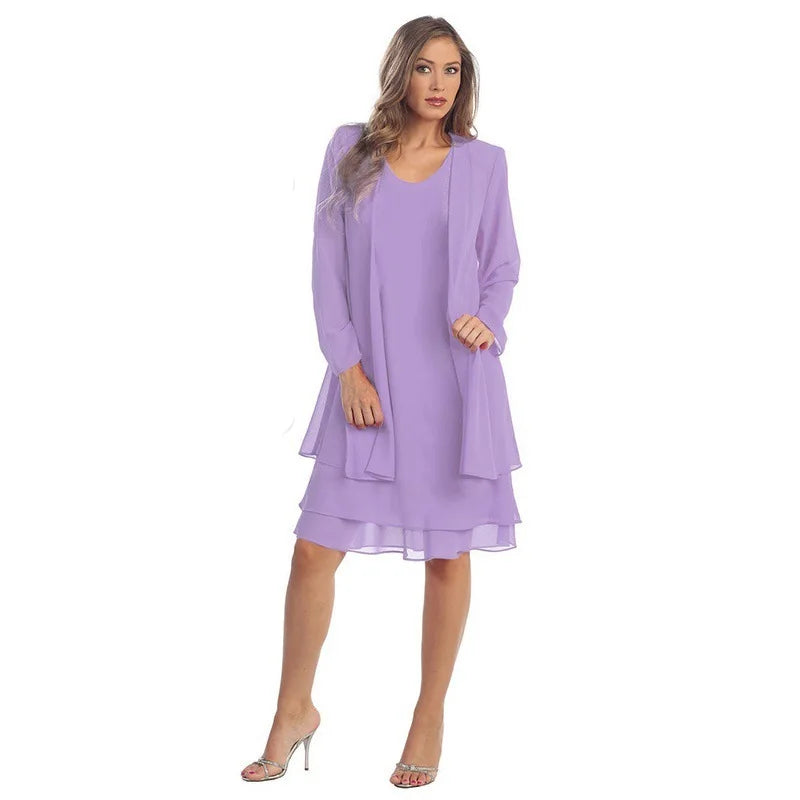 2 pezzi abito in chiffon set donna casual manica lunga cardigan solido abito elegante abiti da festa da sera da sposa abbigliamento abiti