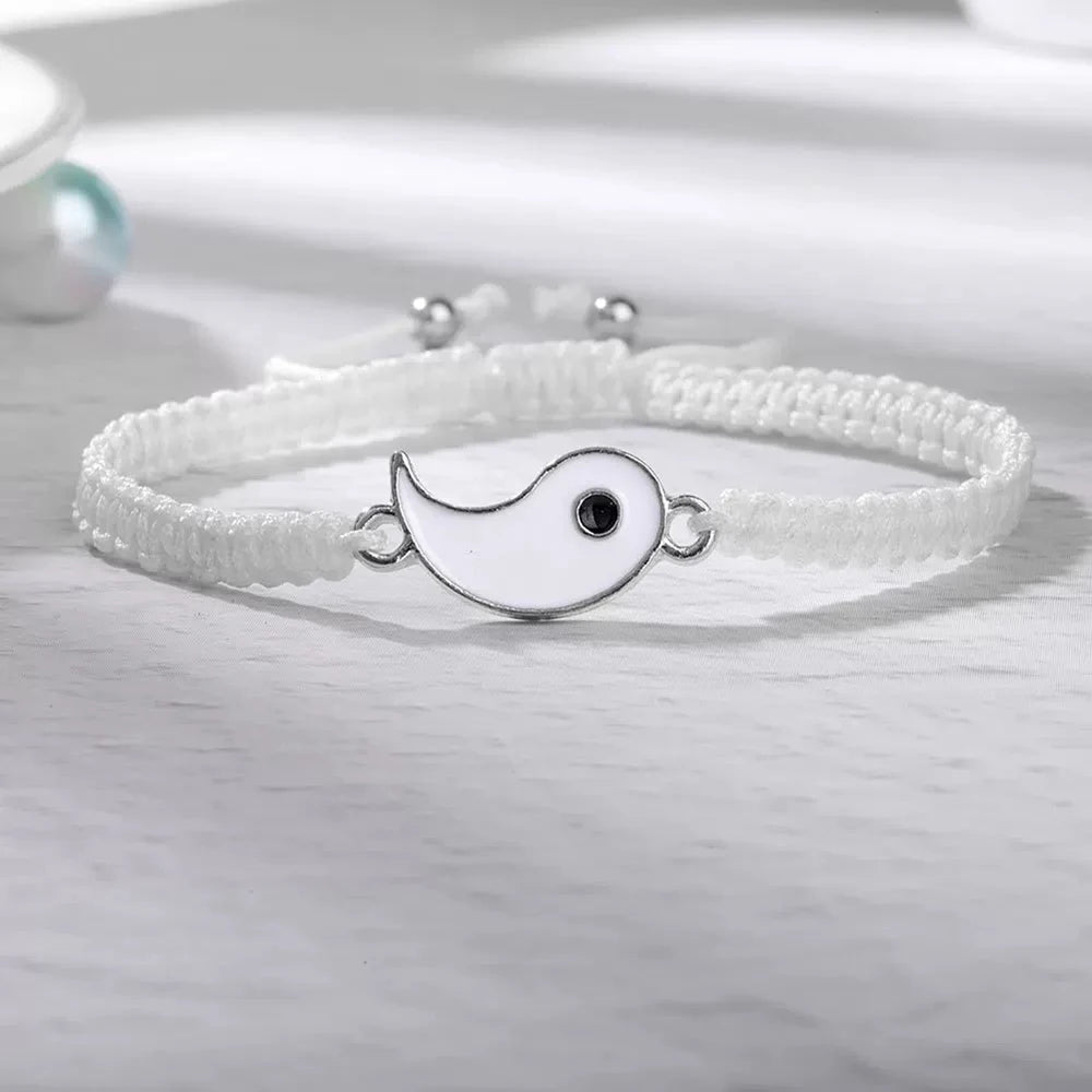 1 set di 2 semplici braccialetti di regolazione telescopica intrecciata in corda Yin e Yang in bianco e nero Tai Chi Bagua per uomini e donne