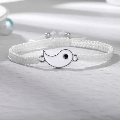 1 set di 2 semplici braccialetti di regolazione telescopica intrecciata in corda Yin e Yang in bianco e nero Tai Chi Bagua per uomini e donne