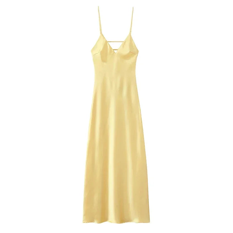 Elegante canotta tinta unita abito lungo slim fit donna moda splicing abiti stringati pieghettati gonna da spiaggia chic per le vacanze da donna