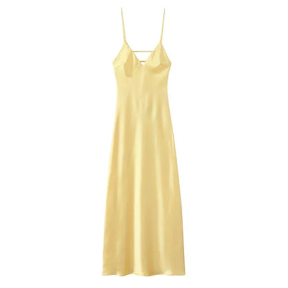 Elegante canotta tinta unita abito lungo slim fit donna moda splicing abiti stringati pieghettati gonna da spiaggia chic per le vacanze da donna