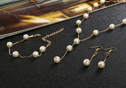 4 pezzi di collana color oro, orecchini, bracciale, set da donna, elegante collezione di perle d'imitazione, gioielli con nappa temperamento