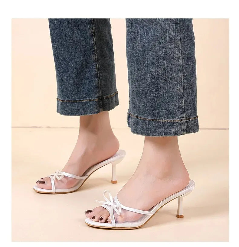 Damen Sommersandalen Elegante Sandalen Damen High Heels Mode Schmetterling Knoten offene Zehen Hausschuhe High Quality Marken Designer Damenschuhe