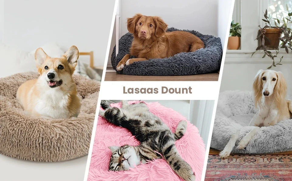 40-90cm 6 Sizes Round Pet Bed for Large Dog Bed Super Soft Cat Bed Plush Dog House for Medium Dog House Winter Warm Sleeping