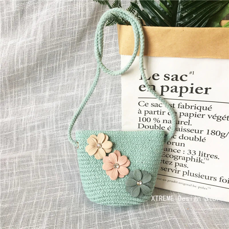 Borsa a tracolla in tessuto di paglia per bambini estivi belle ragazze borse portamonete piccole borse a tracolla per bambini Mini portafoglio principessa