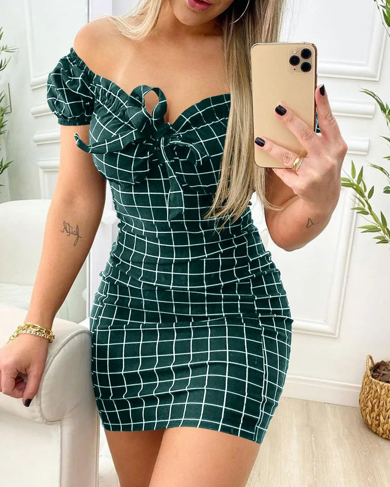 Sommerkleid sexy Verpackung Gesäß kurzer Rock aus Gitterdruckkleid für den grenzüberschreitenden Handel