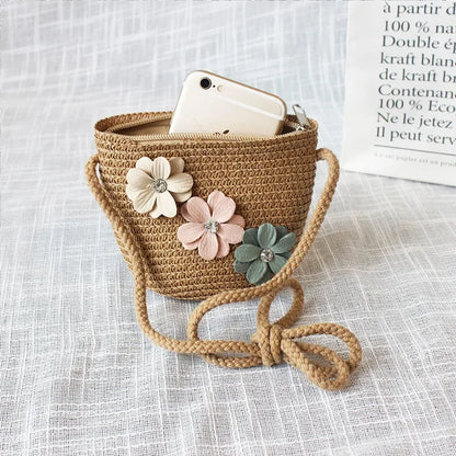 Borsa a tracolla in tessuto di paglia per bambini estivi belle ragazze borse portamonete piccole borse a tracolla per bambini Mini portafoglio principessa